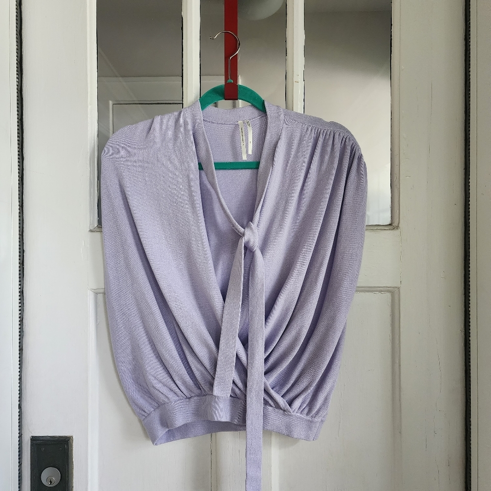 Anthropologie Lilac Tie Front Sweater, Sz XS